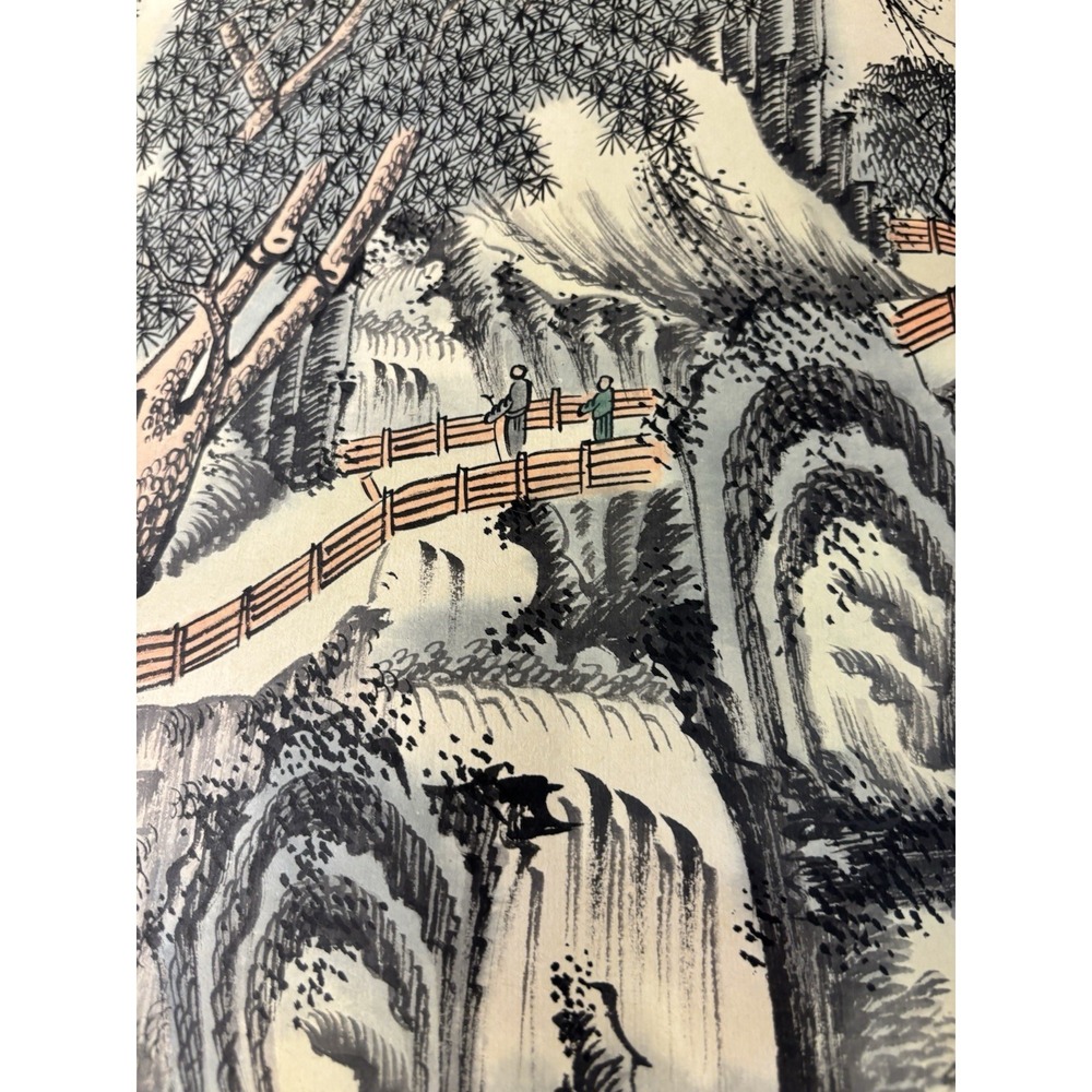 Chinese Oriental Landscape Hanging Scroll Ink Painting Silk Mount Wall Art - Picture 4 of 9